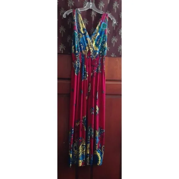 Poolside Dress Summer Smocked Sundress Bright Colors Paisley Sleeveless Crossove